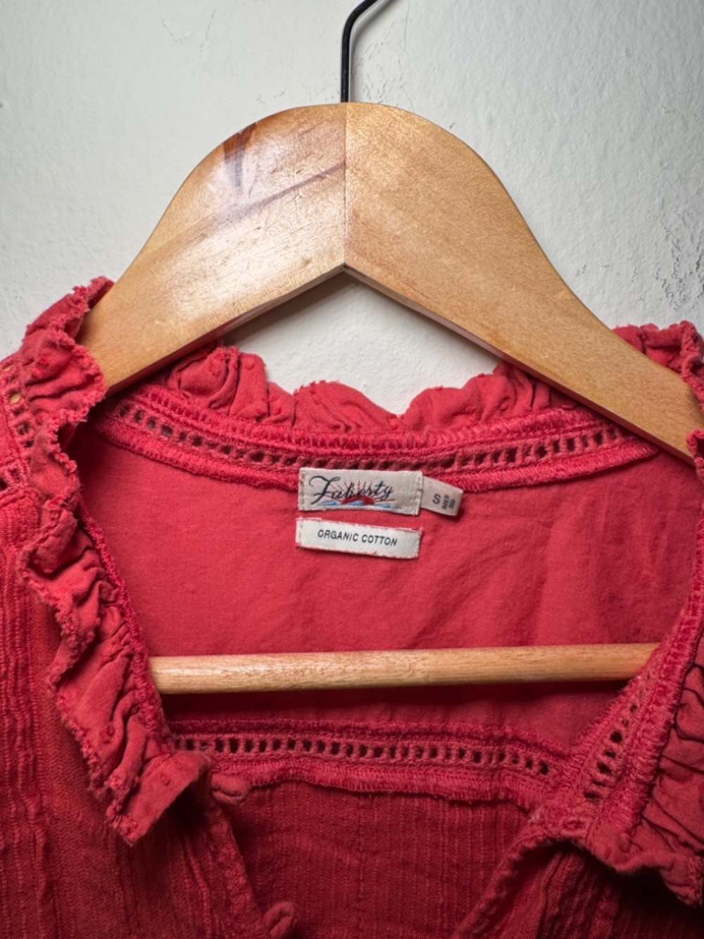 Faherty Crimson Ruffle-Trim Button Blouse - Picture 3 of 5